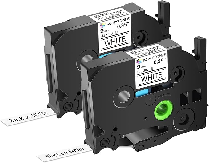 2 Pack 9mm 0.35 TZe-FX221 Laminated Tape Compatible for Ptouch TZ TZe Flexible ID Cable Wires Labels Black on White 3/8" for PT-PD200 D210 D400 D600 H100 H110 P300BT P700 P710BT-DeskLoop Office