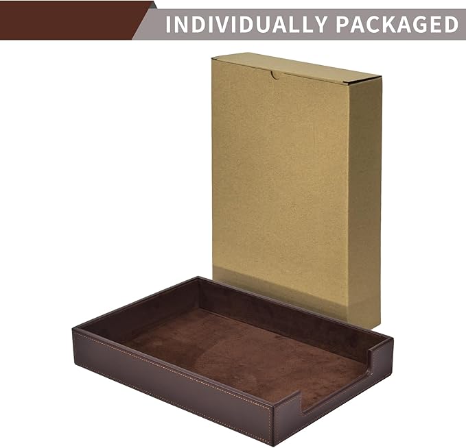PU Leather Letter Tray - Load Documents Trays Front for Office Desktop Organizer - Desk Magazine, File, A4 Paper Holder - Paper Document File Holder Drak Brown (Drak Brown, A4-Tray)-DeskLoop Office