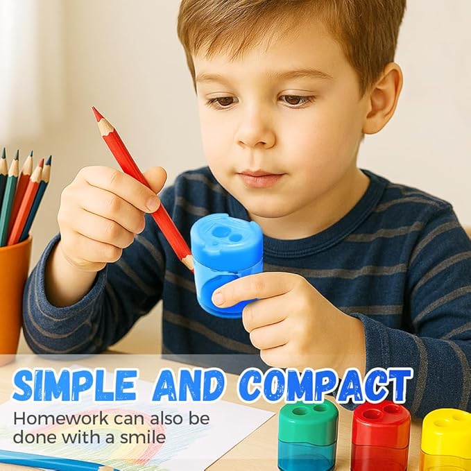4 Pcs Pencil Sharpeners with Lid, 2025 New Small Dual Hole Manual Pencil Sharpener, Colored Handheld Pencils Sharpener for Classroom Home Office Back to School Supplies (Round)-DeskLoop Office