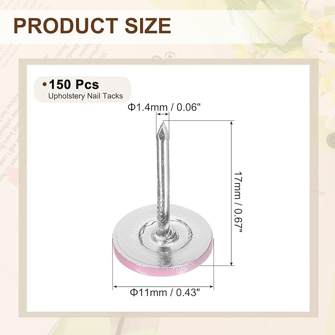 uxcell 150Pcs Upholstery Tacks, 11mmx17mm Flat Head Thumb Tack Decorative Furniture Nails Push Pins for Furniture Sofa Headboards, Pink-DeskLoop Office
