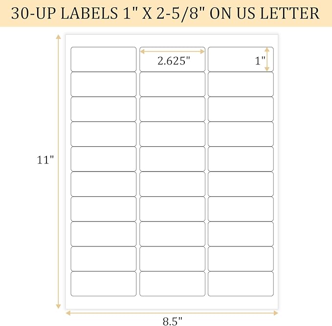 FungLam 1" x 2-5/8" Shipping Address Labels 900 Label Stickers Paper for Laser/Inkjet Printer 30 per Page Printable Mailing Labels (30 Sheets, 900 Labels)-DeskLoop Office