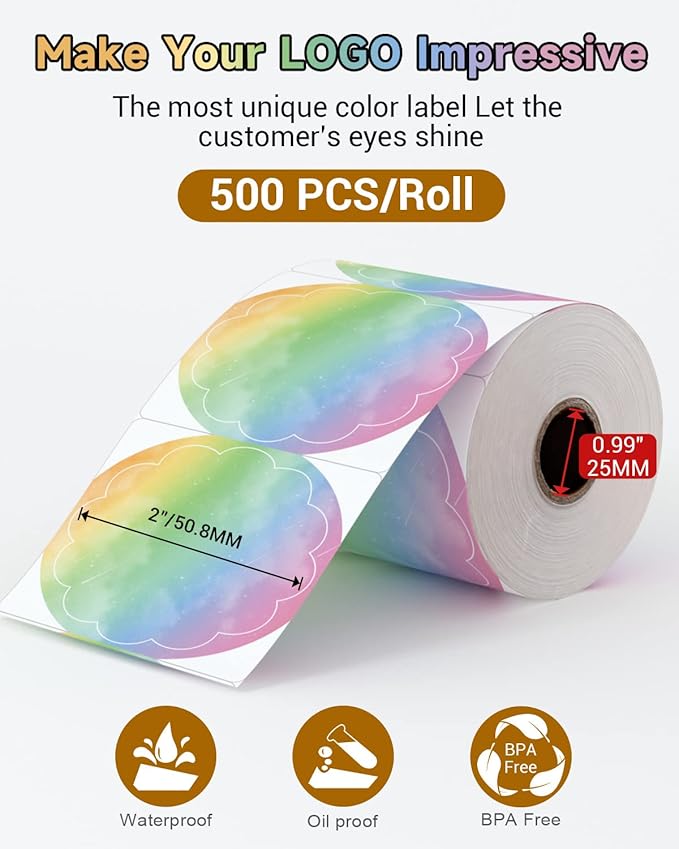 Phomemo Rainbow 2" Color Thermal Labels Roll for 4X6 Thermal Printer for Small Business Supplies, Commercial Grade Thermal Labels for Custom Stickers Personalized & Business Logo, 500pcs / Roll-DeskLoop Office