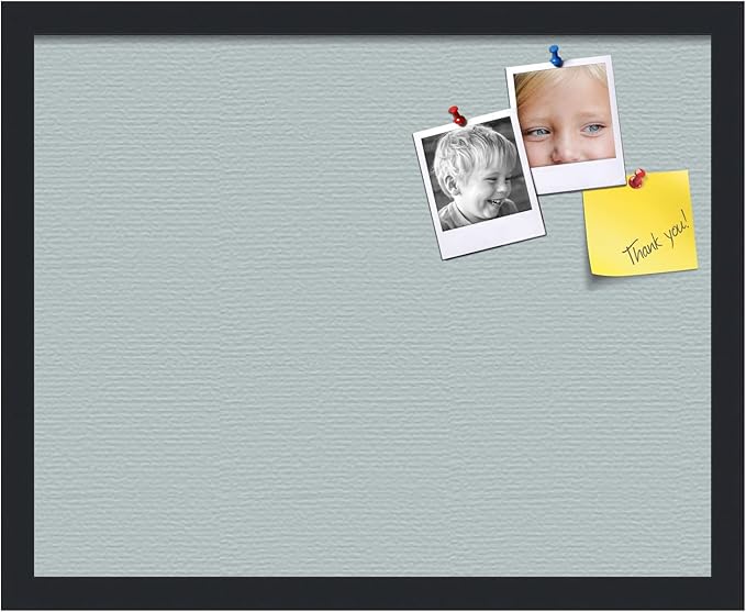 PinPix 20x16 Inch Cork Bulletin Board. This Decorative Framed Pin Board Comes with Soft Blue Design and a Satin Black Frame. Ideal for Home Office Decor or Message Board (PinPix-1814)-DeskLoop Office