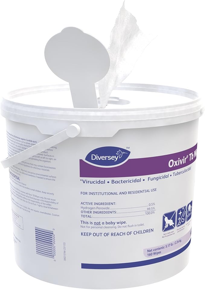 Oxivir Diversey Tb 5627427 Ready-to-Use Disinfectant Cleaning Wipes, Accelerated Hydrogen Peroxide, 11x12-Inch Extra Large Sheets, 160-Wipes, 1-Bucket-DeskLoop Office