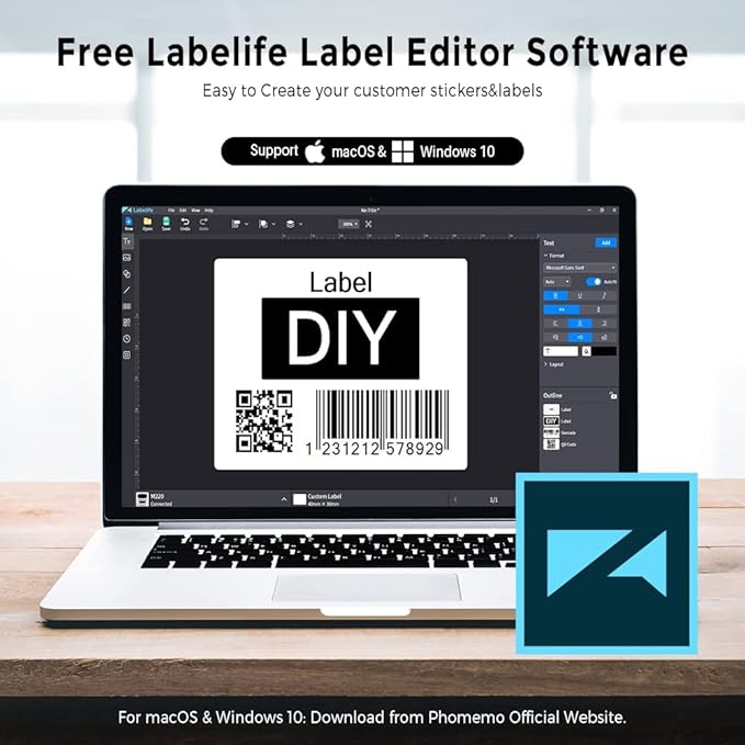 Phomemo Label Maker, M220 Barcode Printer, Bluetooth Thermal Label Printer, with Multiple Templates, Fonts, and Icons for Home, Kitchen, School, Office Organization-DeskLoop Office