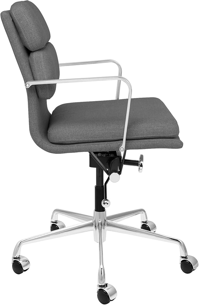 Laura Davidson Furniture SOHO II Padded Management Office Chair - Mid Back Desk Chair with Arm Rest, Swivel & Cushion Availability, Made of Poly-Cotton Fabric, Charcoal Fabric, Computer Chair-DeskLoop Office
