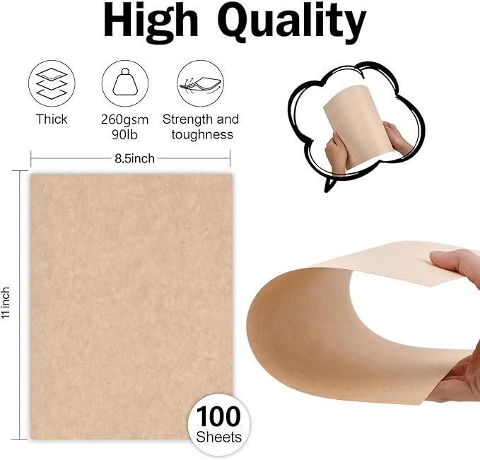 100 Sheets Parchment Cardstock 8.5 x 11 Textured Printer Paper, Goefun 90lb Tan Card Stock Printer Paper for Scrapbooking, Cardmaking, Invitations and Crafts-DeskLoop Office