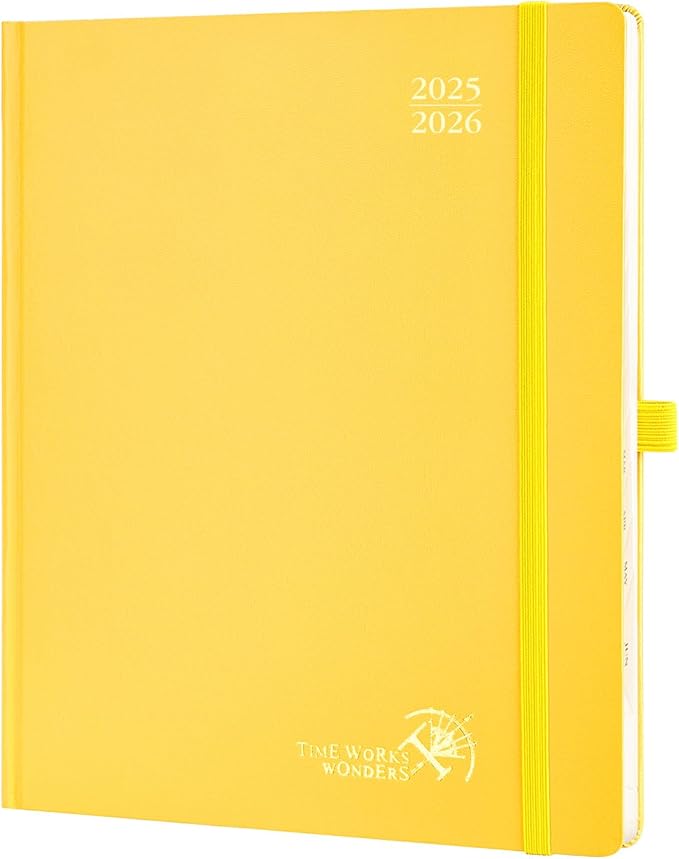POPRUN Planner 2025-2026, (Large 8.5'' x 10.5'' Hard Cover) Academic Calendar (July 25-June 26) Daily Weekly and Monthly Appointment Book with Hourly Time Slots, Monthly Tabs, 100 GSM - Light Yellow-DeskLoop Office