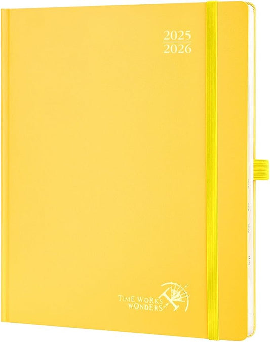 POPRUN Planner 2025-2026, (Large 8.5'' x 10.5'' Hard Cover) Academic Calendar (July 25-June 26) Daily Weekly and Monthly Appointment Book with Hourly Time Slots, Monthly Tabs, 100 GSM - Light Yellow-DeskLoop Office