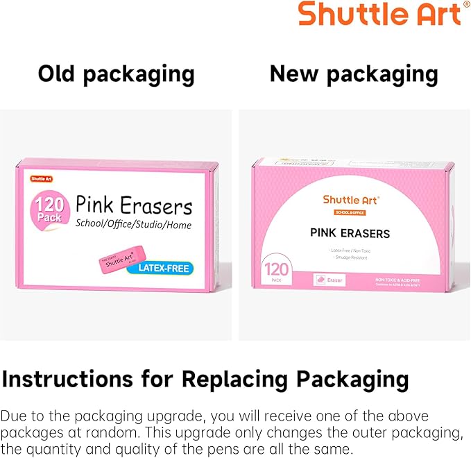 Pink Erasers, Shuttle Art 120 Pack Pink Erasers Bulk for School, Office, Latex-Free Soft Eraser for Kids, Teachers as School Supplies-DeskLoop Office