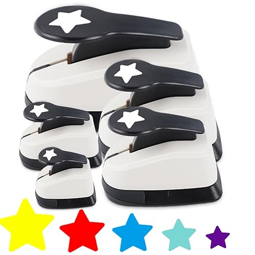 Star Hole Punch, Star Punches for Paper Crafts, Stars Paper Puncher Shape, 1 inch Stars Punch for Crafting, Large Hole Puncher, Scrapbook Punches 2 in, 1.5 in, 1 in, 5/8 in, 3/8 in - 5 Pcs-DeskLoop Office