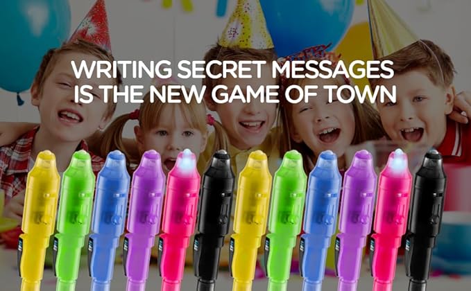 Personalized Invisible Disappearing Ink Pen Marker Pack, Custom Secret Spy Message Writer with UV Light, Fun for Kids Party Favors Gifts and Stock Stuffers, 24 Pack, Black-DeskLoop Office