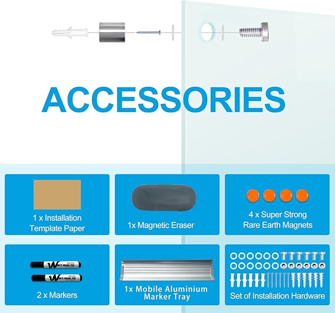 KIZZBY Glass Dry Erase White Board - Magnetic Boards for Wall, 72"x48" Large Frameless Whiteboard for Office, Home & School-DeskLoop Office