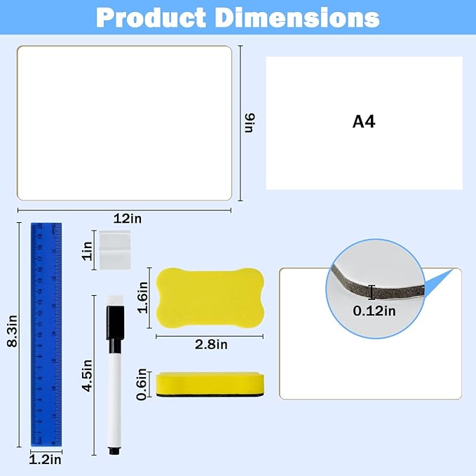 25 Pack Dry Erase Boards 9'' x 12'' Mini Double-Sided Whiteboards Safe Rounded Edges, Includes 25 Erasers, Markers, Rulers & 50 Clips, Perfect for Students, Teachers, School & Office Use-DeskLoop Office