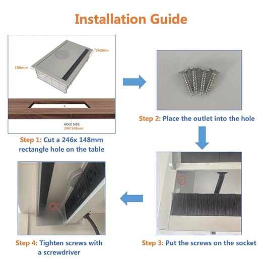 ZESHAN Brush Cable Cubby Connectivity Box Conference Table Power Box with Power Socket, USB and Type C Charger, Black-DeskLoop Office