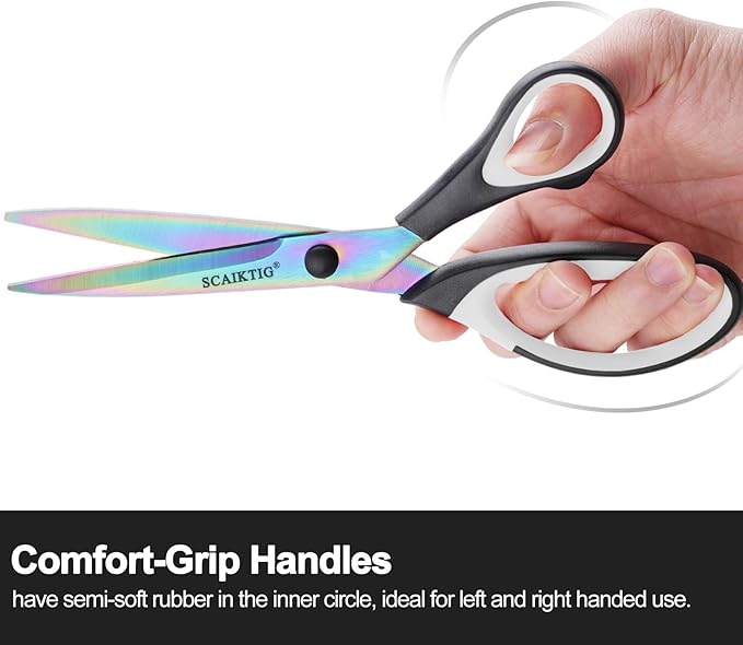 Craft Scissors Set of 3 Pack, All Purpose Sharp Titanium Blades Shears, Comfort Grip Handle, Multipurpose Fabric Scissors Tool Great for Adults, Office, Sewing, School and Home Supplies, White&Black-DeskLoop Office