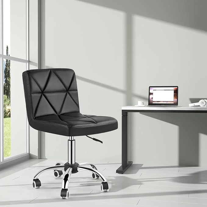 COSVALVE Armless Desk Chair, Mid Back 360 Degree Swivel Office Chair, Height Adjustable Executive Conference Task Chair with Rolling Wheels and Diamond Pattern, for Home Computer Barber, Black-DeskLoop Office