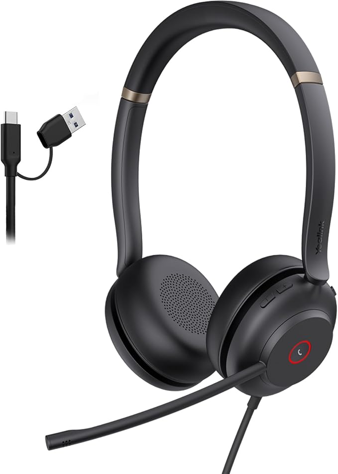 Yealink UH37 USB Headset with Mic,Wired Headset with Noise Cancelling Microphone for Computer PC Laptop VoIP Phone,USB-A & USB-C Cable,Works with Zoom and Other Leading UC Platforms-DeskLoop Office