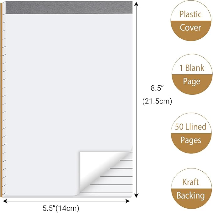 12 Pack Waterproof Cover Memo Pads 5.5" x 8.5" Lined Note Pads Writing Pads (51 Sheets Each Pad, Double Side Printed)-DeskLoop Office