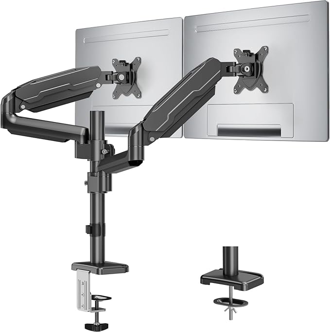 MOUNT PRO Dual Monitor Mount for 13-32" Computer Screen, Tall Monitor Stands for 2 Monitors, Adjustable Gas Spring Double Vertical Monitor Desk Mount, Each Arm Holds 4.4 to19.8lbs, VESA Mount, Black-DeskLoop Office