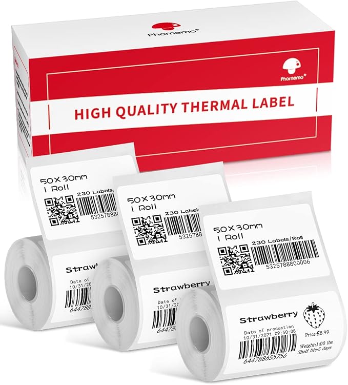 690 pcs Phomemo Thermal Sticker Label, Multi-Purpose Self-Adhesive Tag for M110, M220, M108, M250, M260, M120, M200, M221, M150 Label Maker Machine, 1.96'' x1.18'' (50x30mm), Black on White-DeskLoop Office