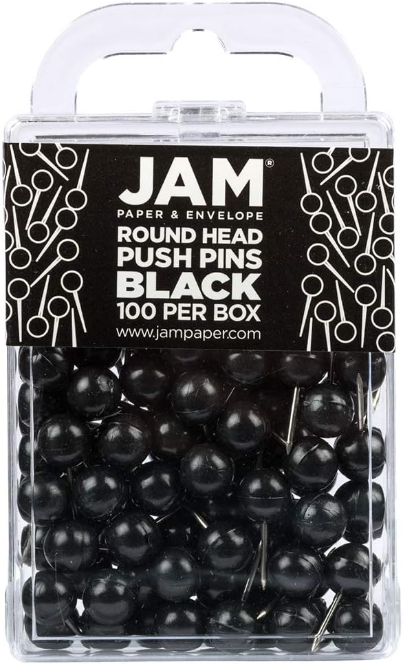 JAM PAPER Colorful Push Pins - Round Head Map Thumb Tacks - Black Pushpins - 100/Pack-DeskLoop Office