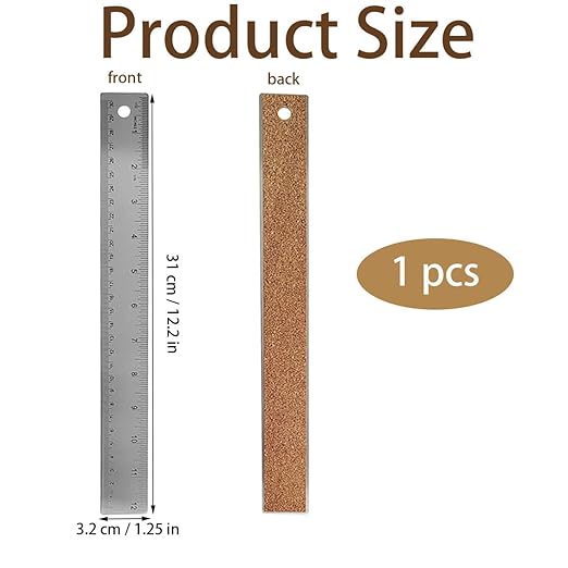12-Inch Stainless Steel Metal Ruler with Non-Slip Cork Backing - 1 Pack-DeskLoop Office