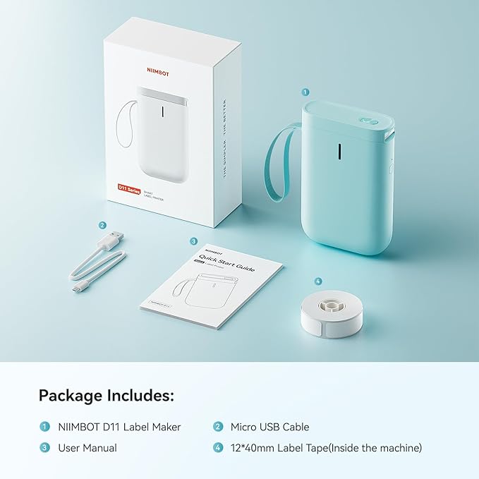 NIIMBOT Label Maker Machine D11 Label Printer Portable Wireless Connection Multiple Templates Available for Phone Easy to Use Office Home Organization USB Rechargeable-DeskLoop Office