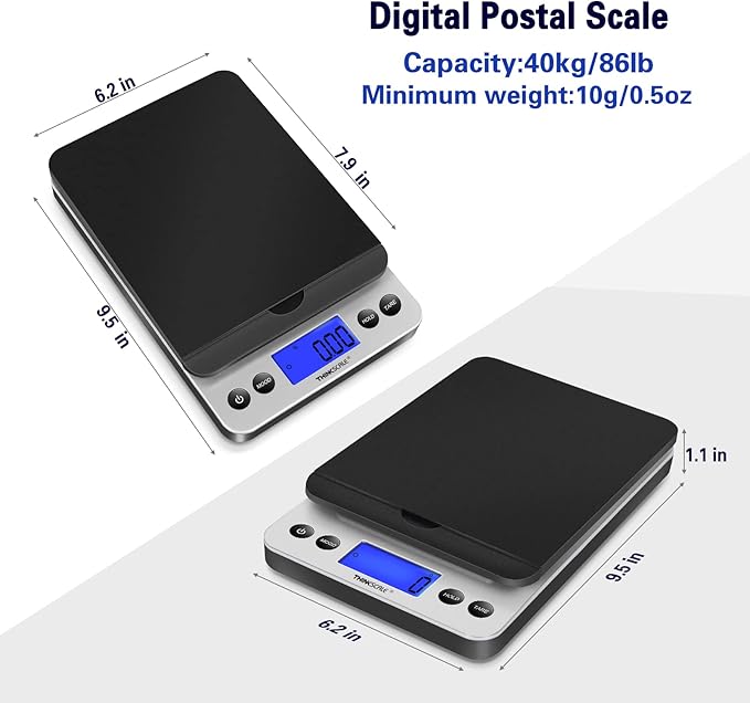 THINKSCALE Shipping Scale, 86lb Postal Scale with Hold and Tear Function, 5 Units, Auto-Off, Postage Scale for Packages Mailing Small Business, AC Adapter & Battery Included-DeskLoop Office