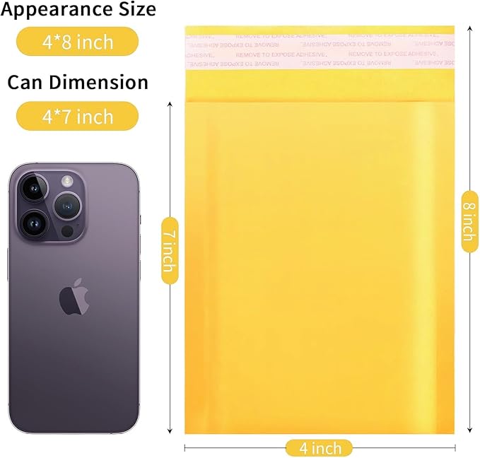 Kraft Bubble Mailers 4×8' Inch 100 Pack Yellow shipping envelopes Self-Seal Padded Mailing Envelopes for Jewelry Makeup Supplies and Small Business Packaging-DeskLoop Office