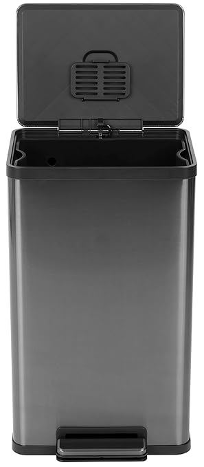 Simpli-Magic 13.2 Gallon (50L) Step Trash Can – Kitchen Garbage Can with Slow-Close Lid – Odor Control, Hands-Free, Easy to Clean, Brushed Stainless Steel-DeskLoop Office
