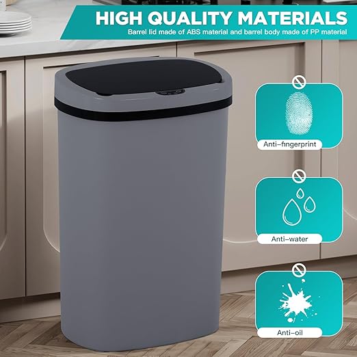 PayLessHere 13 Gallon Trash Can Kitchen Trash Can Automatic Garbage Can with Lid Touch Free High-Capacity Motion Sensor for Kitchen Bedroom Bathroom Office Wateproof Trash Bin (1, Gray)-DeskLoop Office