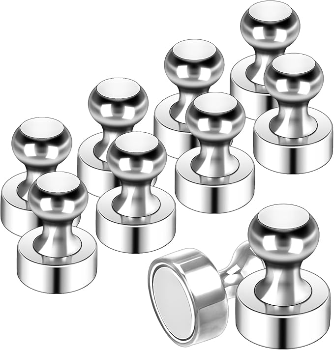 10Pack Fridge Magnets for Whiteboard Silver White Board Magnet Set Round Pin Magnets Metal Magnetic Push Pins Cute Magnet for Refrigerator Kitchen Office School-DeskLoop Office