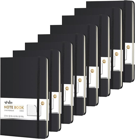 ViVin Lined Journal Notebooks for Work, 192 Pages, Medium 5.5 x 8.3 inch, College Ruled, A5 Hardcover Journaling Notebooks for Writing, 8 Pack Bulk-DeskLoop Office