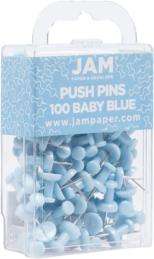 JAM PAPER Colorful Push Pins - Baby Blue Pushpins - 100/Pack-DeskLoop Office