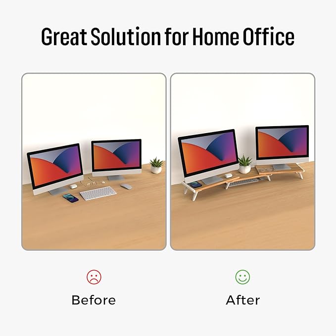 loukin Dual Monitor Stand Riser for Desk, 43.6"*8.2"*3.2" Large Computer Stand for 2 Monitors, Laptop, Printer, Length and Angle Adjustable Computer Shelf, Home Office,Max 43.6" Length Natural-DeskLoop Office