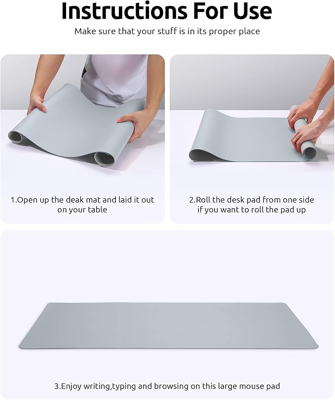 YSAGi Leather Desk Protector, Office Mat, Large Mouse Mat, Non-Slip PU Leather Blotter, Laptop Desk, Waterproof Writing Pad for Office and Home (Light Grey, 31.5" x 15.8")-DeskLoop Office