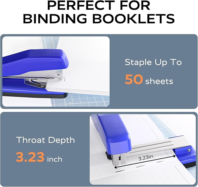 Desktop Stapler, Swing-Arm Swivel Stapler, 50 Sheet Capacity, 2000 Staples and Staple Remover, Rotatable Heavy Duty Staplers for Office, Home, Classroom, Booklet, Book Binding, Blue-DeskLoop Office