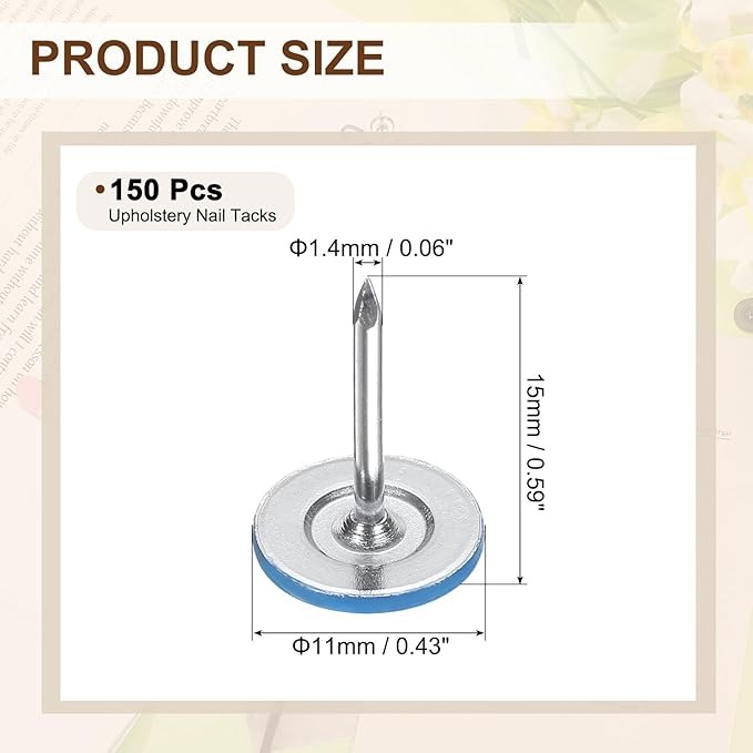 uxcell 150Pcs Upholstery Tacks, 11mmx15mm Flat Head Thumb Tack Decorative Furniture Nails Push Pins for Furniture Sofa Headboards, Blue-DeskLoop Office