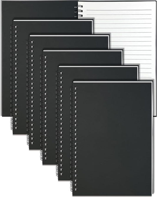 GINMLYDA Black Small Spiral Notebook 6Pack, 120 Lined Pages 8.25x5.50 Inches Spiral Journal Kraft Cover Notebooks & Writing Pads for School Home Office Aesthetic Sketch Drawing Note-DeskLoop Office