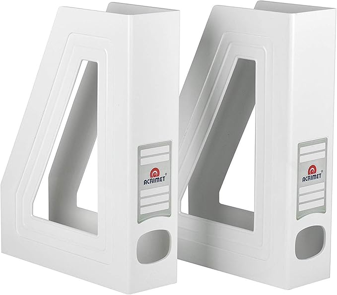Acrimet Magazine File Holder, Durable Rack, Space-Saving Organizer (Plastic) (White Color) (2 pack)-DeskLoop Office