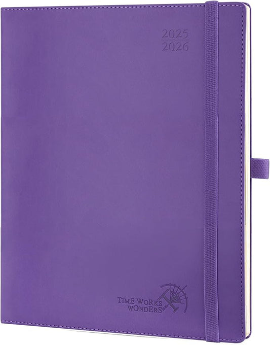 POPRUN Planner 2025-2026 (Large - 8.5'' x 10.5'') Academic Weekly Calendar (July 2025 - June 2026) with Hourly Time Slots, Monthly Tabs, 100GSM Thick Papers, Leather Soft Cover - Purple-DeskLoop Office