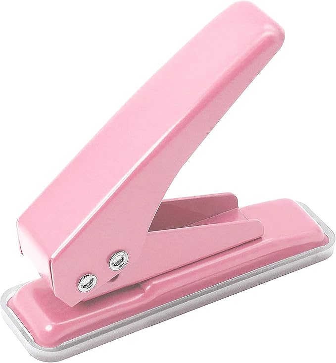 Single Hole Puncher Handheld 1/4 Inches Hole Punch, 20 Sheet Paper Punch Capacity Metal Hole Puncher with Skid-Resistant Base for Paper, Chipboard, Art Project, Pink-DeskLoop Office