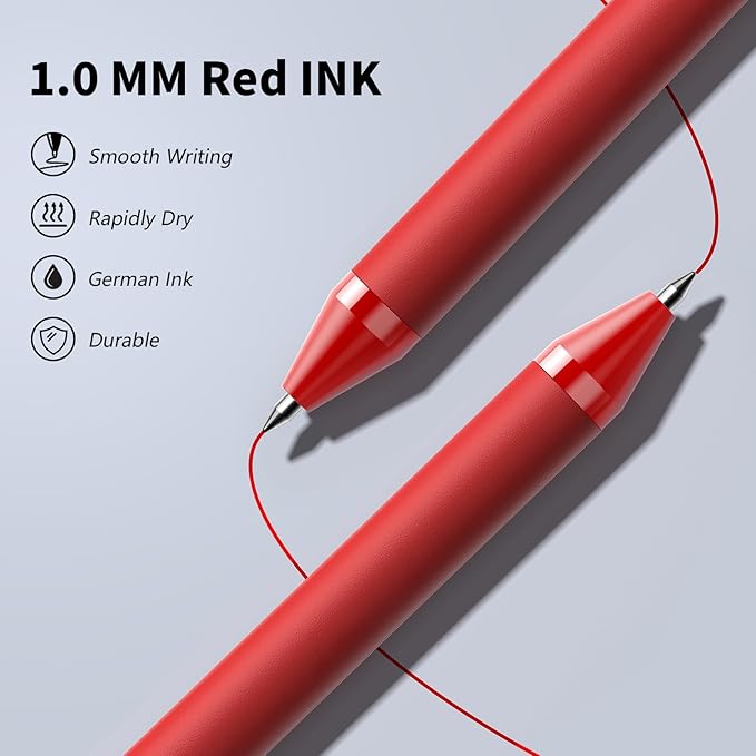 50 Pack Red Ink Pens - Bulk Pens, 1.0MM Medium Point Ballpoint Pens, Smooth Writing No Bleed Retractable Ball Point Pen (Red)-DeskLoop Office