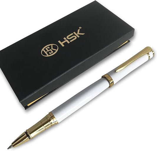 HSK Luxury Ballpoint Pens gift Pen Black Refill Line width 0.5mm,Best Ball Pen Gift Set for Men & Women Professional Executive,Office,Nice Pens Classy Gift Box (White)-DeskLoop Office