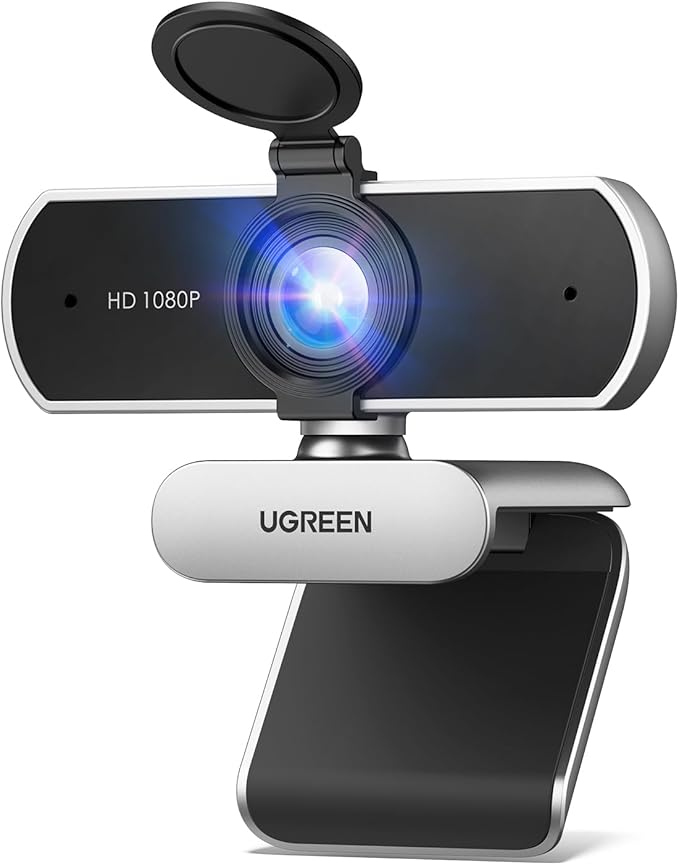 UGREEN Full HD 1080P Webcam with Microphone, 2 Noise-Canceling Mics, 85° Fov & Fixed Focus, Plug and Play, Auto Light Correction, Privacy Cover PC Camera for Zoom/Skype/Teams, Switch 2, Silver Gray-DeskLoop Office