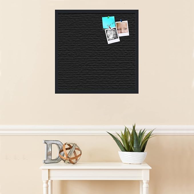 PinPix pin Cork Bulletin Board Made from Canvas, Classic Black Pattern 24 x 24 Inches (Completed Size) and Framed in Satin Black (PinPix-622)-DeskLoop Office