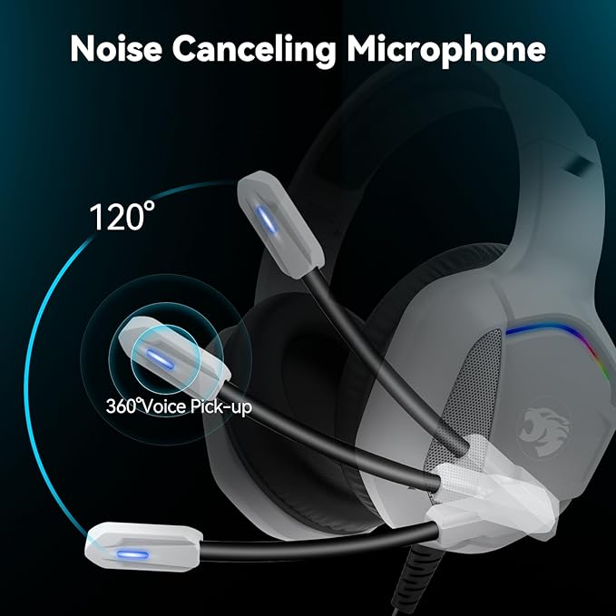 Gaming Headset with Microphone for Pc, Xbox One Series X/s, Ps4, Ps5, Switch, Stereo Wired Noise Cancelling Over-Ear Headphones with Mic, RGB, for Computer, Laptop, Mac, Nintendo, Gamer (White)-DeskLoop Office