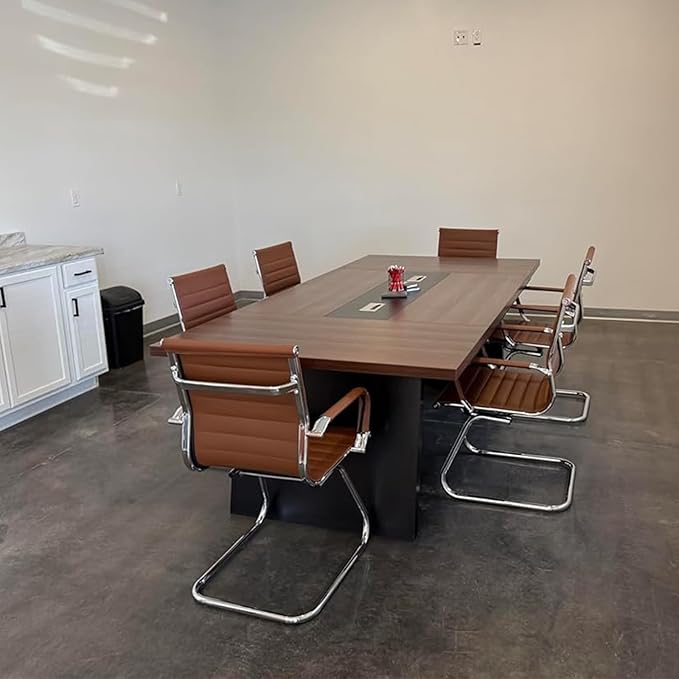 Office Desk Chair No Wheels Set of 4 PU Leather Computer Chairs Mid Back Guest Chairs for School Reception Conference Waiting Room, Cafe-DeskLoop Office