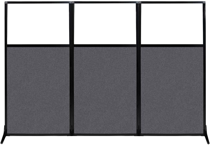 Versare Office Workstation Screen | Portable Wall Divider | Modern Cubicle | Freestanding Privacy Screen | Flexible Work Space | 3 Panels | 99" Wide x 70" Tall Dark Gray SoundSorb Panels with Window-DeskLoop Office